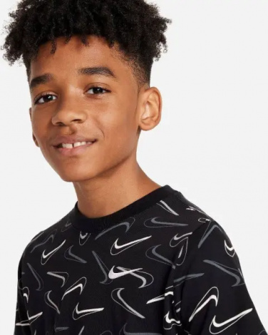 Футболка підліткова Nike SWOOSH ALL-OVER-PRINT чорна FN9605-010