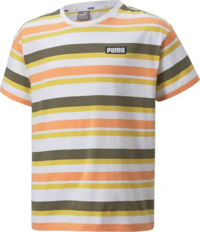 Футболка подростковая Puma ALPHA STRIPED бело-желто-оранжево-оливковая 847293-02