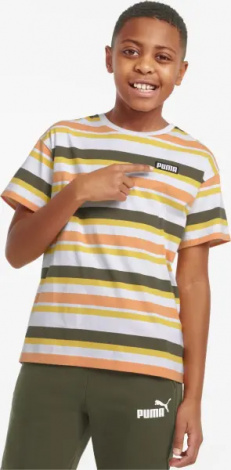 Футболка подростковая Puma ALPHA STRIPED бело-желто-оранжево-оливковая 847293-02