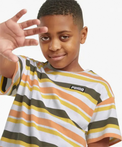 Футболка подростковая Puma ALPHA STRIPED бело-желто-оранжево-оливковая 847293-02