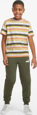 Футболка подростковая Puma ALPHA STRIPED бело-желто-оранжево-оливковая 847293-02