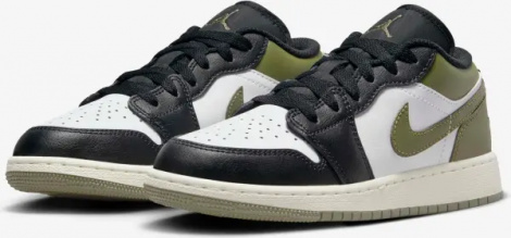Кросівки підліткові Nike AIR JORDAN 1 LOW (GS) біло-чорно-оливкові 553560-092