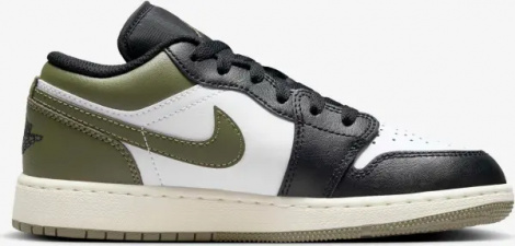 Кросівки підліткові Nike AIR JORDAN 1 LOW (GS) біло-чорно-оливкові 553560-092