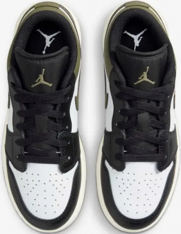 Кросівки підліткові Nike AIR JORDAN 1 LOW (GS) біло-чорно-оливкові 553560-092