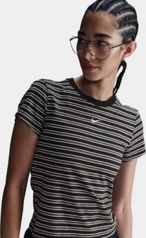 Футболка женская Nike SPORTSWEAR CHILL KNIT SLIM STRIPED черно-темно-серая HF9524-010