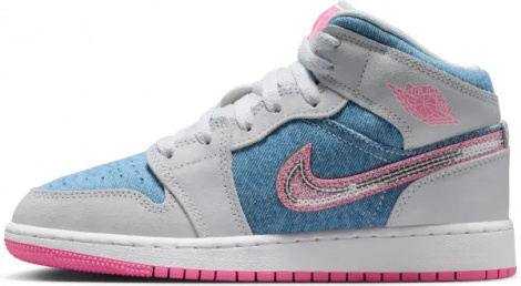 Кросівки підліткові Nike AIR JORDAN 1 MID SE (GS) світло-сіро-блакитно-рожеві HQ1999-400