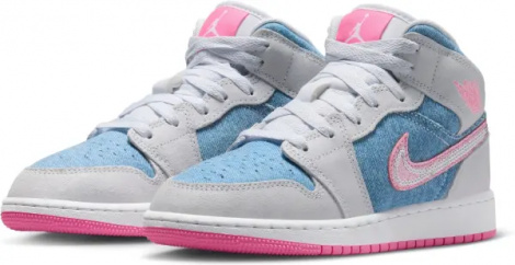 Кросівки підліткові Nike AIR JORDAN 1 MID SE (GS) світло-сіро-блакитно-рожеві HQ1999-400