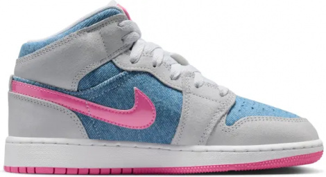 Кросівки підліткові Nike AIR JORDAN 1 MID SE (GS) світло-сіро-блакитно-рожеві HQ1999-400