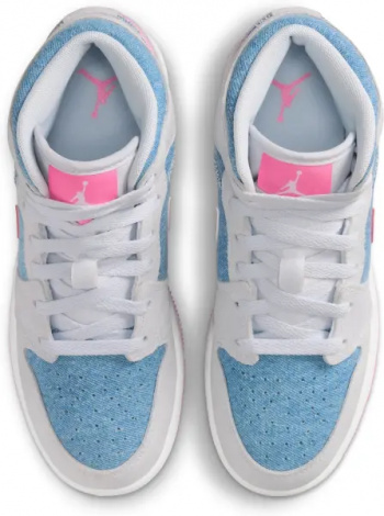 Кросівки підліткові Nike AIR JORDAN 1 MID SE (GS) світло-сіро-блакитно-рожеві HQ1999-400
