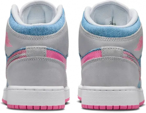 Кросівки підліткові Nike AIR JORDAN 1 MID SE (GS) світло-сіро-блакитно-рожеві HQ1999-400