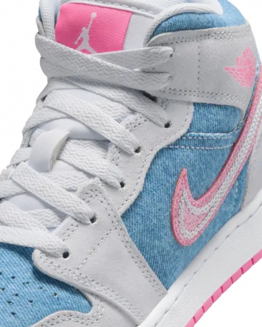 Кросівки підліткові Nike AIR JORDAN 1 MID SE (GS) світло-сіро-блакитно-рожеві HQ1999-400