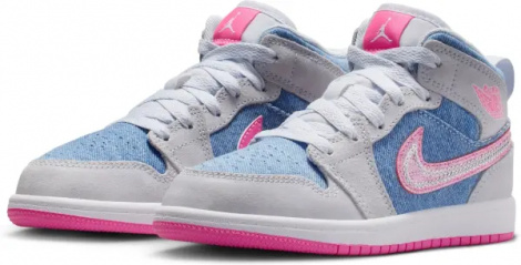 Кросівки дитячі Nike AIR JORDAN 1 MID SE (PS) світло-сіро-блакитно-рожеві HQ1998-400