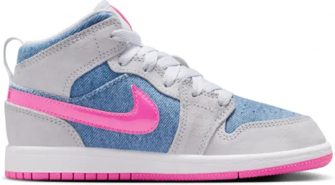 Кросівки дитячі Nike AIR JORDAN 1 MID SE (PS) світло-сіро-блакитно-рожеві HQ1998-400