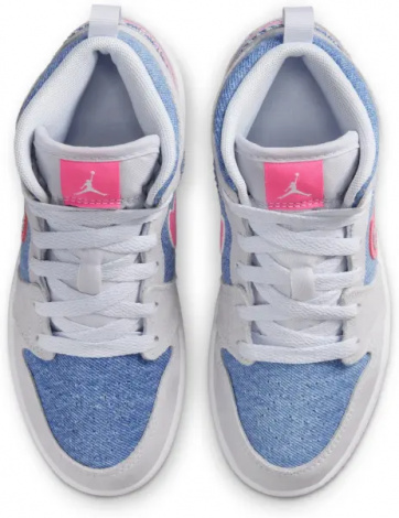 Кросівки дитячі Nike AIR JORDAN 1 MID SE (PS) світло-сіро-блакитно-рожеві HQ1998-400