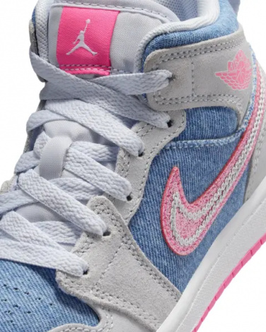 Кросівки дитячі Nike AIR JORDAN 1 MID SE (PS) світло-сіро-блакитно-рожеві HQ1998-400