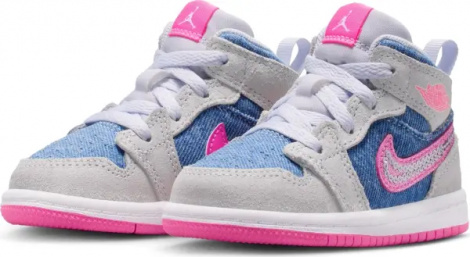 Кроссовки детские Nike JORDAN 1 MID SE (TD) светло-серо-голубо-розовые HQ2000-400