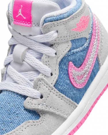 Кроссовки детские Nike JORDAN 1 MID SE (TD) светло-серо-голубо-розовые HQ2000-400