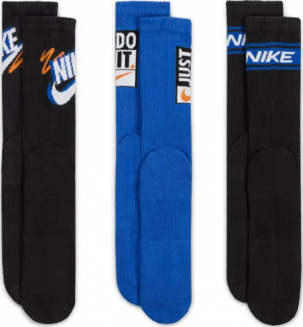 Шкарпетки Nike EVERYDAY PLUS CREW SOCKS чорні, сині (3 пари) HJ9339-902