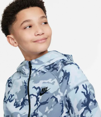 Толстовка підліткова Nike TECH FLEECE CAMO блакитно-синя FN9118-493