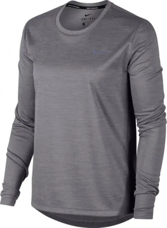 Лонгслив для бега женский Nike DRI-FIT MILER серый DJ0953-056