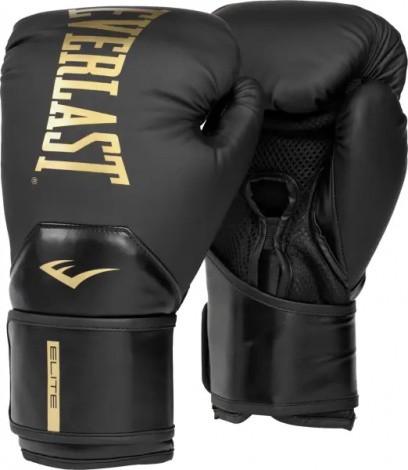 Перчатки боксерские Everlast ELITE 2 BOXING GLOVES черно-золотые (16 унций) P00003273