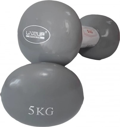 Гантелі LiveUp VINYL DUMBBELL EGG HEAD сірі (2 х 5,0 кг) LS2001-5