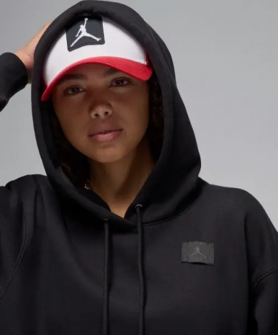 Худи женское Nike JORDAN FLIGHT FLEECE SATIN-LINED PULLOVER HOODIE черное FV7050-010