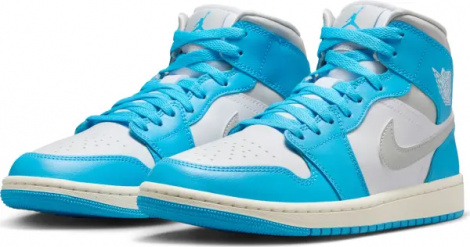 Кросівки жіночі Nike AIR JORDAN 1 MID блакитно-біло-світло-сірі BQ6472-400