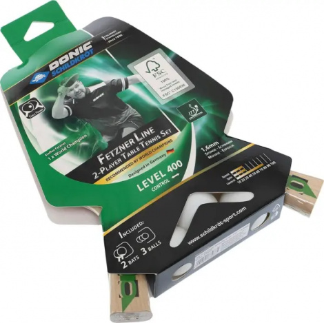 Набір для настільного тенісу Donic FETZNER 400 FSC (2 ракетки і 3 м'ячі) світло-коричнево-помаранчево-білий 788468