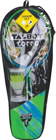 Набір для бадмінтону дитячий Talbot BADMINTON SET 2-ATTACKER JUNIOR (2 ракетки, 2 волани, чохол) салатово-блакитний 449410