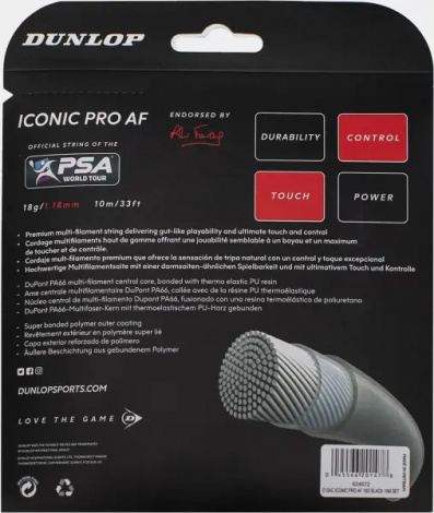 Струна для ракеток для сквоша Dunlop SAC ICONIC PRO AF 18G черная (10 метров) 624872