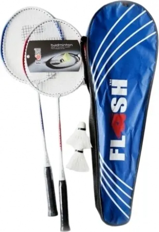 Набор для бадминтона Flash BADMINTON RACKET SET (2 ракетки, 2 волана, чехол) бело-красно-синий DB-120