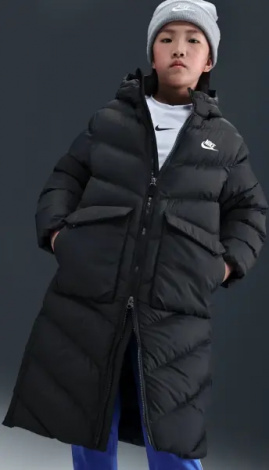 Куртка подростковая Nike SPORTSWEAR ALL DAY PLAY THERMA-FIT LOOSE-FIT FULL-LENGTH черная HJ2538-010