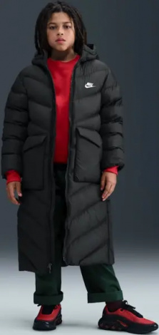 Куртка подростковая Nike SPORTSWEAR ALL DAY PLAY THERMA-FIT LOOSE-FIT FULL-LENGTH черная HJ2538-010