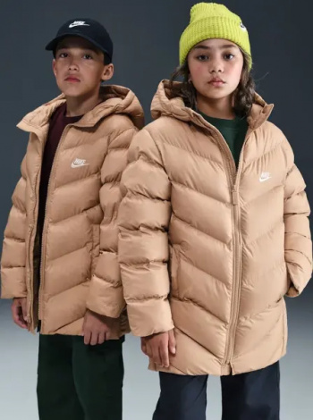 Куртка подростковая Nike SPORTSWEAR ALL DAY PLAY THERMA-FIT LOOSE-FIT MID-LENGTH бежевая HJ2722-200