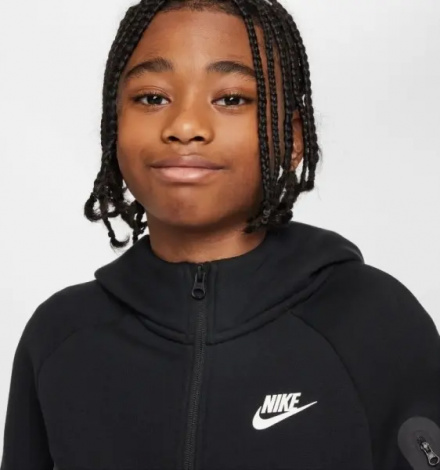 Толстовка подростковая Nike SPORTSWEAR TECH FLEECE серо-черная HV5867-084