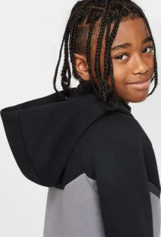 Толстовка подростковая Nike SPORTSWEAR TECH FLEECE серо-черная HV5867-084