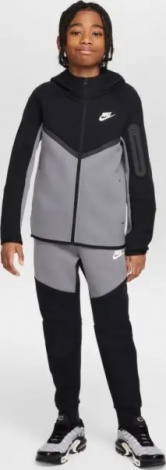 Толстовка подростковая Nike SPORTSWEAR TECH FLEECE серо-черная HV5867-084