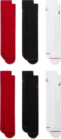Шкарпетки Nike JORDAN EVERYDAY CUSHIONED CREW 6PR білі, чорні, червоні (6 пар) HV6228-900