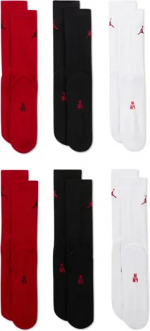 Шкарпетки Nike JORDAN EVERYDAY CUSHIONED CREW 6PR білі, чорні, червоні (6 пар) HV6228-900