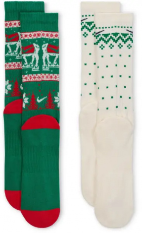 Шкарпетки Nike EVERYDAY PLUS CUSHIONED WINTER WONDERLAND CREW зелено-червоно-білі (2 пари) HV6939-901
