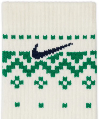 Шкарпетки Nike EVERYDAY PLUS CUSHIONED WINTER WONDERLAND CREW зелено-червоно-білі (2 пари) HV6939-901