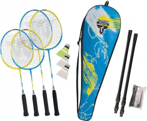 Набір для бадмінтону Talbot BADMINTON SET 4-PLAYERS FAMILY (4 ракетки, 3 волани, сітка, чохол) блакитно-жовтий 449415