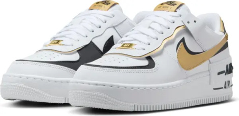 Кроссовки женские Nike AIR FORCE 1 SHADOW бело-черно-золотые CI0919-125