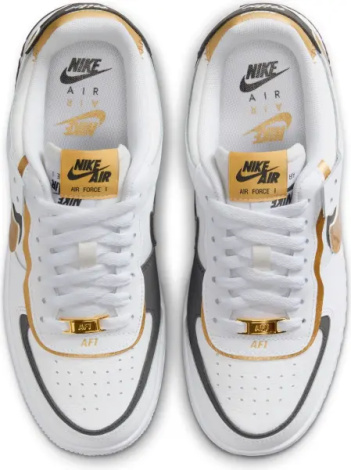 Кроссовки женские Nike AIR FORCE 1 SHADOW бело-черно-золотые CI0919-125