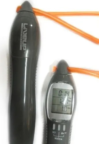Скакалка з електронним лічильником LiveUp ELECTRONIC JUMP ROPE оранжево-сіра 275 см LS3123