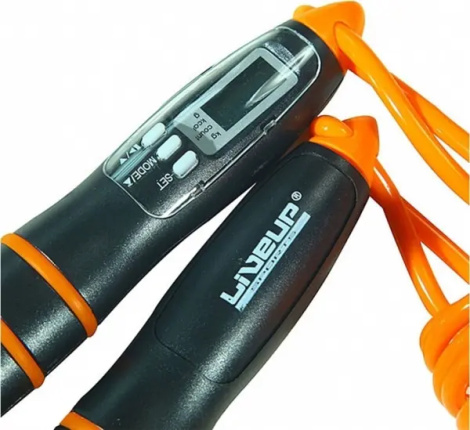 Скакалка з електронним лічильником LiveUp ELECTRONIC JUMP ROPE оранжево-сіра 275 см LS3123