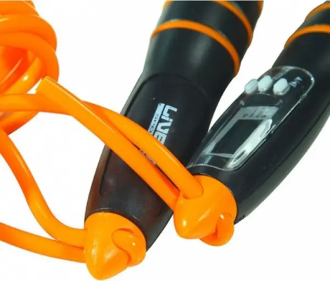 Скакалка з електронним лічильником LiveUp ELECTRONIC JUMP ROPE оранжево-сіра 275 см LS3123