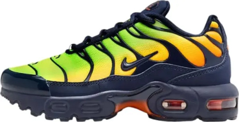 Кроссовки детские Nike AIR MAX PLUS (PS) салатово-оранжево-темно-синие FZ0023-700