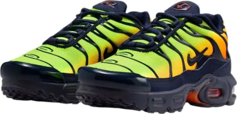 Кроссовки детские Nike AIR MAX PLUS (PS) салатово-оранжево-темно-синие FZ0023-700